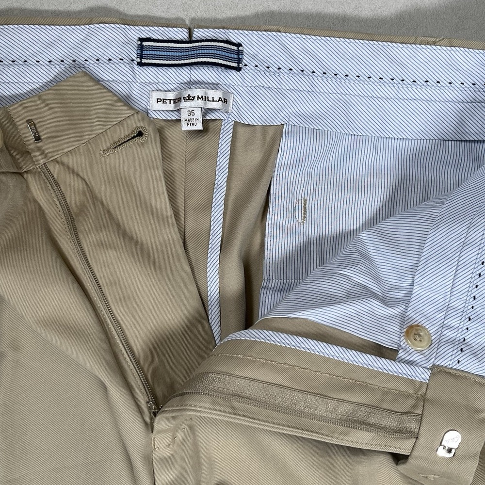 New Peter Millar Chino Pants Men's 35x36 Khaki‎ Raleigh Wash Twill Flat Front - Picture 3 of 10